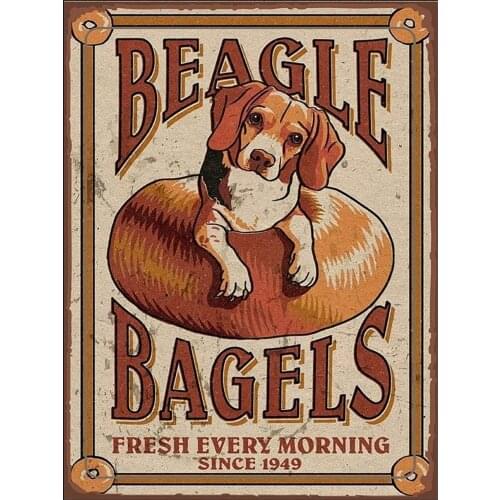 Metal Tin Sign Wall Decor, Vintage Beagle Bagels Sign, Kitchen Sign, Vintage Sign, Retro Wall Sign, Beagle Sign, Funny Sign