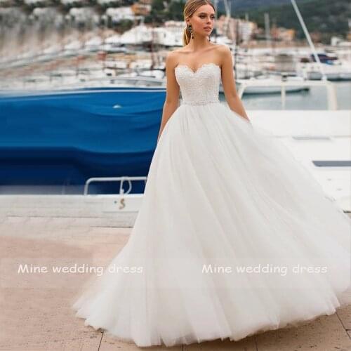 Sweetheart Beads Lace Applique Princess Tulle Boho A-Line Wedding Dress 2020 Vestido De Noiva