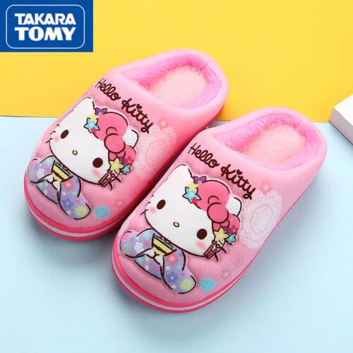 TAKARA TOMY fashion cartoon Hello Kitty printed cotton slippers simple and comfortable bag with indoor thick warm shoes