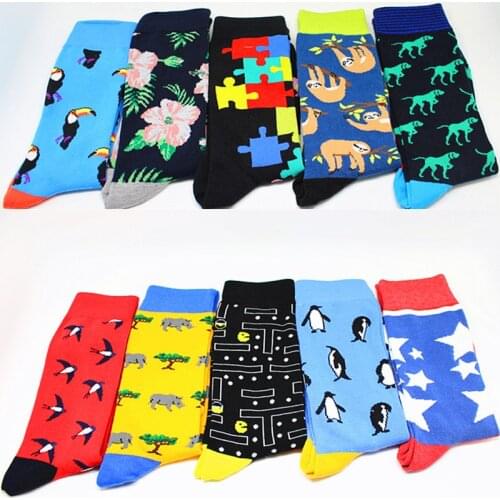 25 Colors/new Mens Socks Popular Pure Cotton Trend Personality Medium and Long Tube Color Matching Animal Sports Lovers Fun