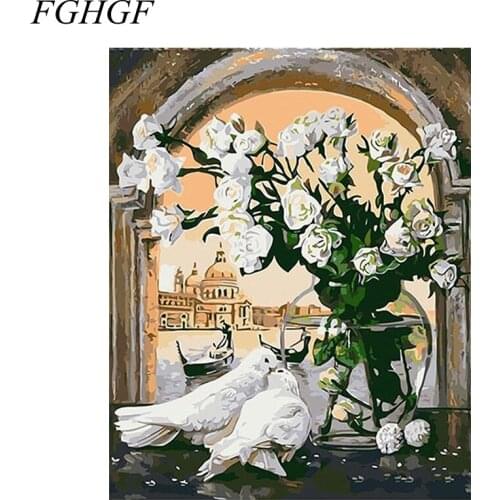 FGHGF Modern Flower Frameless Picture DIY Acrylic Oil Painting By Numbers Wall Art DIY Canvas Oil Painting