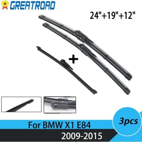 Wiper Front Rear Wiper Blades Set For BMW X1 E84 2009 - 2015 Windshield Windscreen Front Rear Window 24"19"12"
