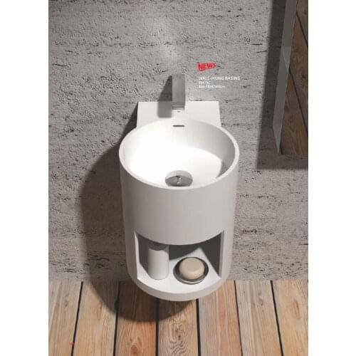 BATHROOM Wall Mounting Vessel Sink Solid surface Stone Round Matt White Wall Hung WASHBASIN 38479C