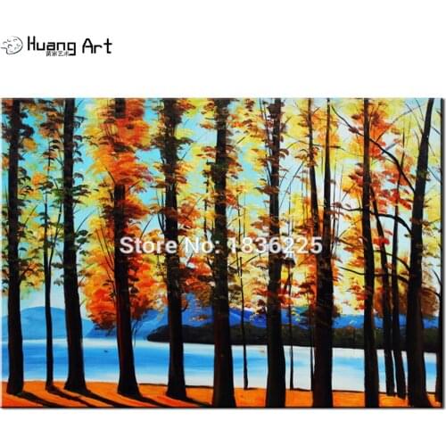 Wall Art Oil Paintings Handmade Trees Landscape Oil Painting on Canvas for Living Room Modern Abstract Birch Forest Pictures