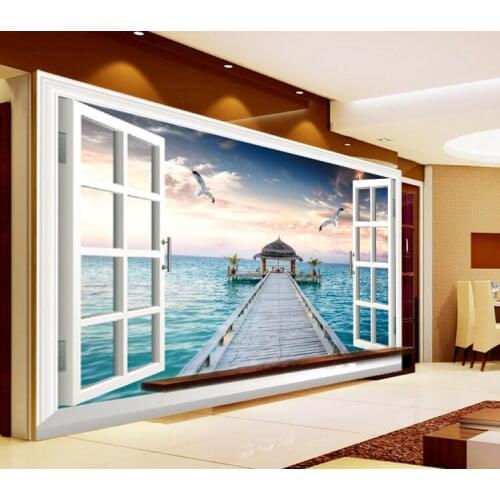 Natural Scenery Seagull Bridge 5D Papel Murals window frame 3d Mural wallpaper for Living Room 3d wall photo murals wall paper