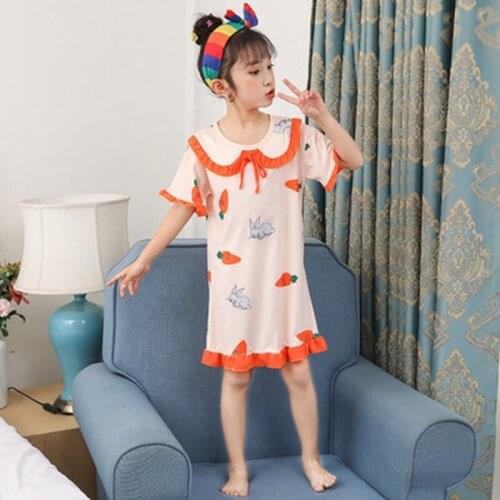 New Summer Kids Girls Nightdress Clothes Cartoon Rabbit Nightgown Children Clothing Short Sleeved Pajamas Dress Kids Homewear