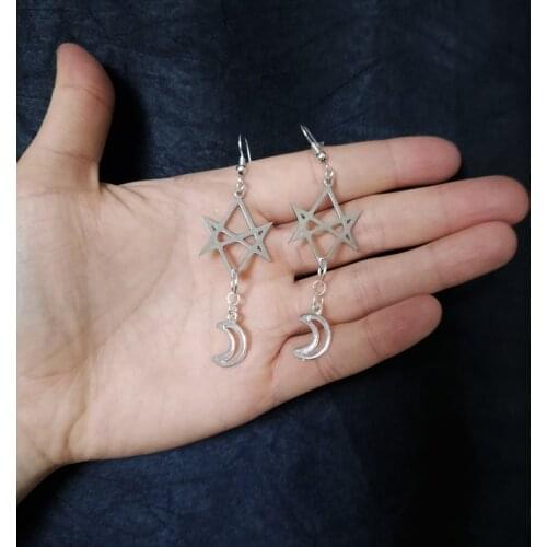 Single-line hexagram moon earrings/gothic/gothic/mystery jewelry/gothic earrings