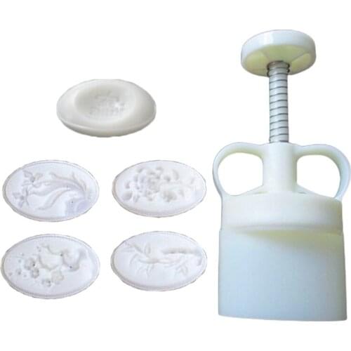Plastic Mooncake Mold 3D Oval Stamp Cookie Cutter Mold Hand Pressure Baking Accessories Mid-Autumn Festival