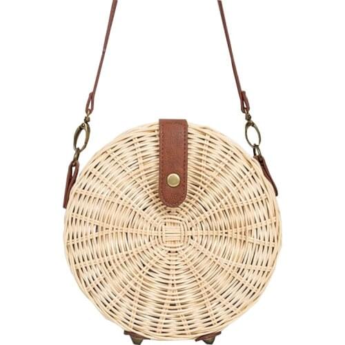 New Handmade Woven Rattan Bag Knitting Straw Women Bags Beach Circle Handbags Summer Sling Shoulder Bags Clutch Travel Bohemian