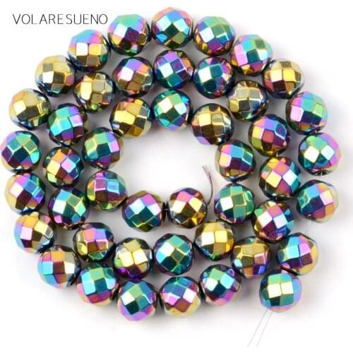 Plated Faceted Multicolor Hematite Natural Round Loose Beads 15” Strand Pick 4-10m Spacer Beads For Bracelet Jewelry Making