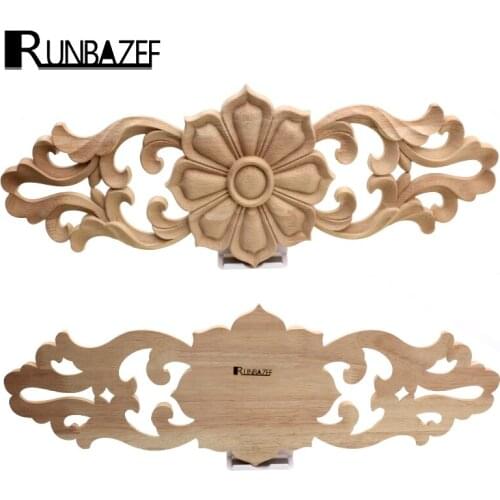 RUNBAZEF Solid Wood Long Applique Door Cabinet Furniture Decoration White Embryo Coloring Ornaments Figurines Miniatures Globe