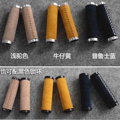 Q1064 Bicycle Grips Leather bike set anti-plush leather breathable sweat retro mountain handlebar sets Brown black dark green