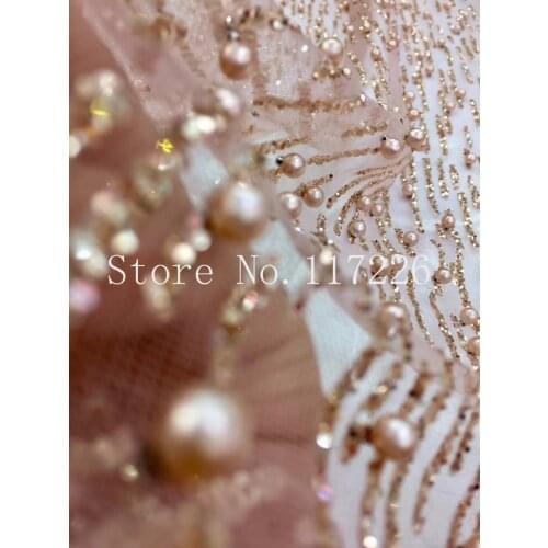 Beaded Hand print glued glitter mesh tulle african lace fabric JRB-120823 for wedding dress