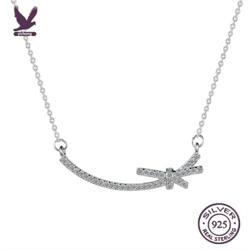 YiChong Romantic 925 Sterling Silver Necklaces Women Jewelry Fashion Simple Zircon Bow-knot Necklace Girl Valentines Day Gifts