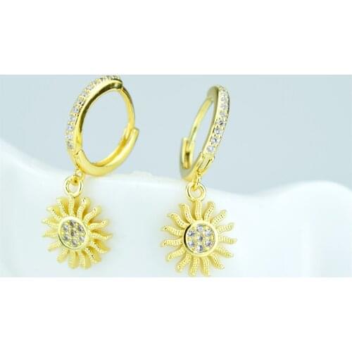 Womens Fashion Accessories Classic Womens Jewelry Sunflower Pendant Sunflower Charm CZ Charm Micro earrings