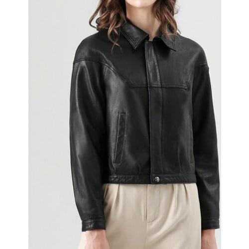 Woman Coats Natural 100% Sheepskin Leather Fashion Female Jackets Long Sleeves Real Leather Sheepskin Short Overcoat