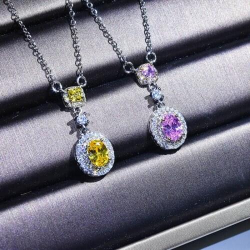 Anillos Yuzuk Yellpw Pink Oval Pendant Necklace 925 Sterling Silver Choker Statement Necklace Women Silver Jewelry With Chain