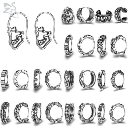 ZS Stainless Steel Hoop Earrings for Man Women Cross Skull Round Circle Earring Punk Rock Roll Hip Hop Ear Earring Vintage 18G
