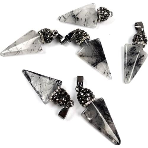1PC Natural Stone Arrow Shape Black Rutilated Quartz Pendant Charms for Jewelry Making DIY Necklace Accessories Size 15x37mm