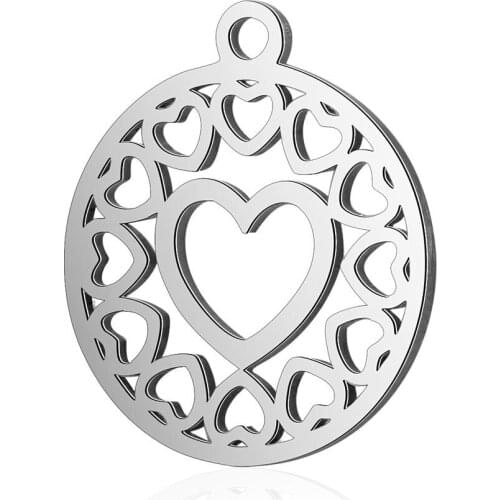 10pcs/lot 16mm Stainless Steel Heart Round Pendant Bracelet Charms DIY Crafting Jewelry Making Handicraft Accessories Wholesale