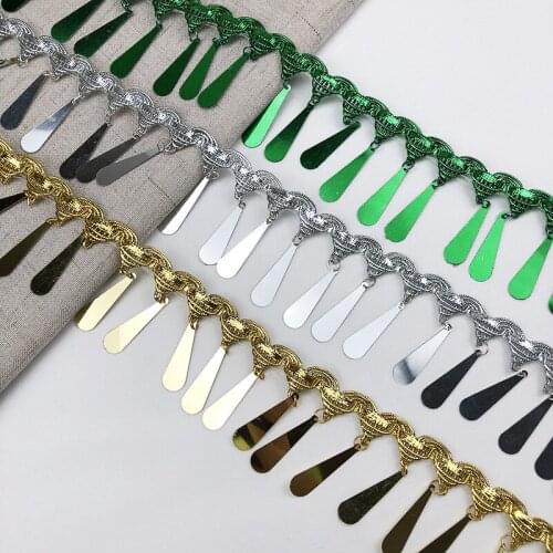 10yards/lot Gold Silver Lace Fringe Sequins Paillette Tassel Ribbon Stage Performance Suits Wedding Dress Sewing Fabric Decors