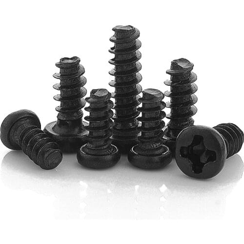 100pcs Cross Recessed Pan Head Self-tapping Screw M1.2 M1.4 M1.7 M2 M2.3 M2.6 M3 M4 Black Carbon Steel Phillips Screw