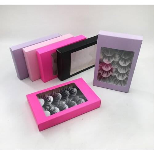 25mm 5D Mink Lashes Strip Eyelashes With 5-pairs Soft Boxes 1Pcs Pink/Purple/BlackBright pink Box Custom Private Label Packaging