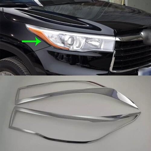 Car Accessories Exterior Decoration ABS Chrome Front Head Light Lamp Cover Trim 2pcs For Toyota Highlander 2015 Car-styling