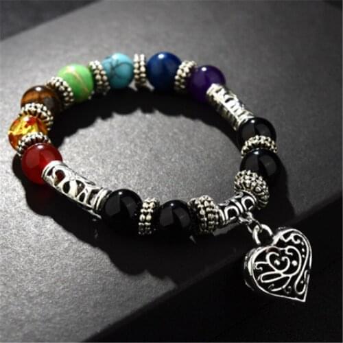 Charm 7 Chakra Bracelet Healing Heart Bracelets Men 2018 Wrist Pray Mala 10mm Bead Crystal Stone Yoga Bracelet For Women Jewelry