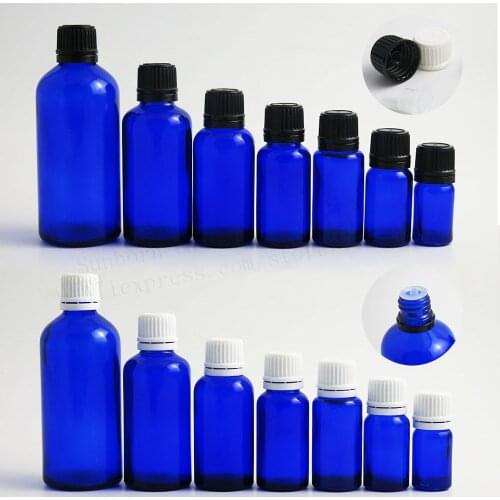 20x Blue Green Liquid Glass Bottle Plastic Plug black white lid screw cap 1OZ Small Essential Oil Bottle 5 10 15 20 30 50 100 ML