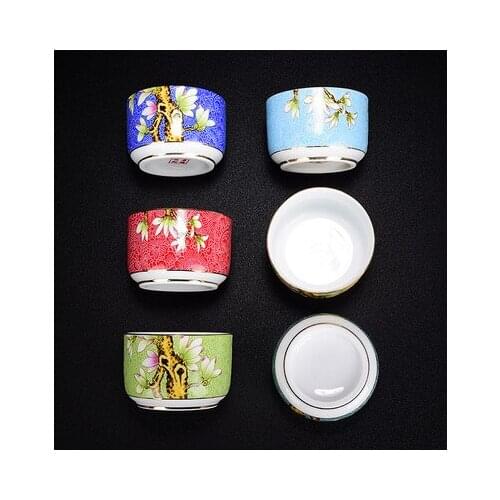 Dehua Enamel Ceramic Kung Fu Tea Cup Pastel Gold Flower Single Cup Drinkware Black Tea Da Hong Pao Teaware Free Shipping