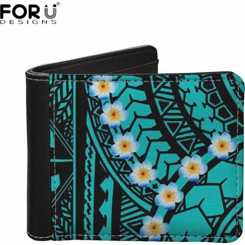 FORUDESIGNS Polynesian Tribal Plumeria Design Male Clip Leather Wallets Luxury Vintage Mens Short PU Purse Mini Coin Card Case