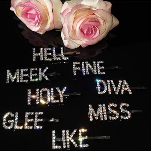 Hot fashion letters word rhinestone hairpin hairgrip hairclips hair clip grip pin barrette ornament hair accessories WHOLESALE