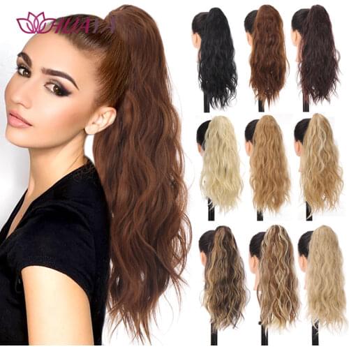 HUAYA Claw Clip In Ponytail Hair Extension Syntheitc Wavy Ponytail Fake Hair Brown Black Color Womens Hairpieces