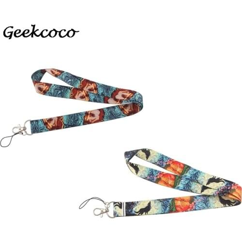 J2011 Vangogh Stlye Painting DIY keychains Accessory Mobile Phone USB ID Holder Key Strap Neck lanyard