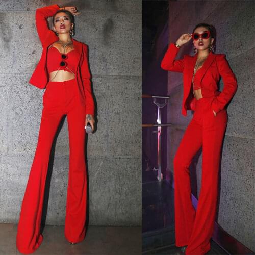 Red sexy bra Prom Dress Suits Stage Singer Costume Nightclub female singer suit costume Three-piece sets Team Jazz Dance wear