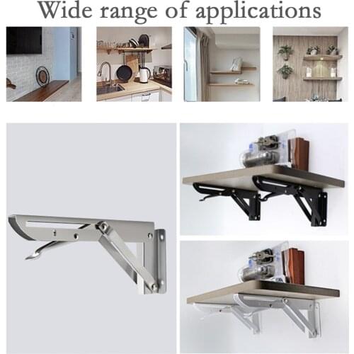 2pcs 8-16inch Stainless Steel Bracket,white And Black Iron Folding Bracket,adjustable Wall Support Table Diy Furniture Hardware