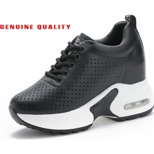 2021 Platform Wedge Heels Shoes Genuine Leather Breathable Soft Increased Heel Comfortable Shoes Casual Sneakers Platform