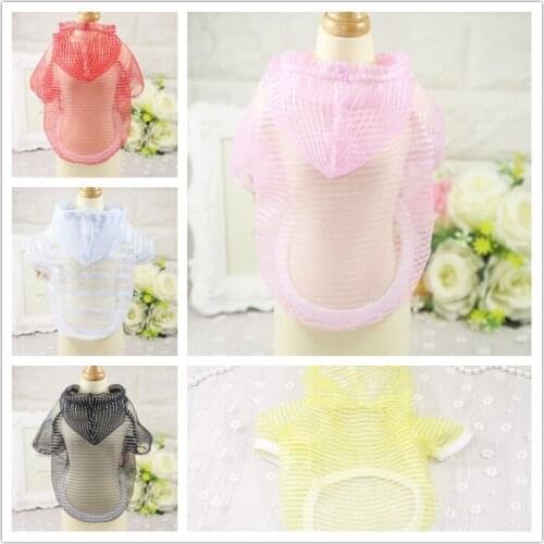 Summer breathable transparent and fashion pinstriped shirt dog sunscreen clothes pet hoodie miniature dog and cat clothes