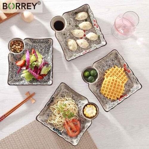 BORREY Ceramic Dish Dumplings Set Bowl Dinner plate Dessert Plate Sushi Plate with Sauce Snack Cake Plate Dish Salad Soup Bowl