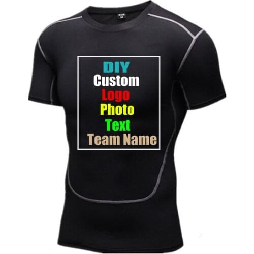 Customize your picture LOGO Short Sleeve Mens Elasticstretch Quick Dry T-Shirt Tights Tops Running Fitness Shirt
