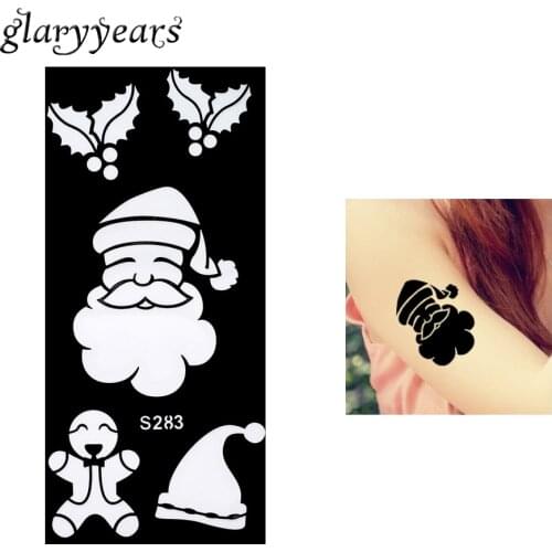 New 1 Piece Hollow Santa Claus Hat Henna Tattoo Stencil Airbrush Painting Women Arm Leg Art Henna Tattoo Template Christmas S283