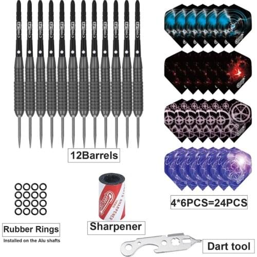2021 new 12-piece steel tip dart set 22 g professional hard dart steel barrel shaft decompression game set
