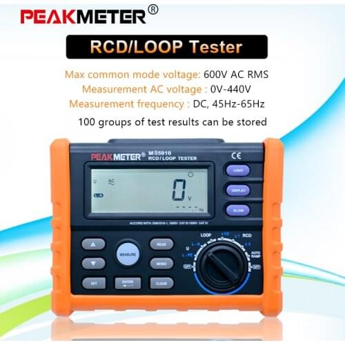 PEAKMETER PM5910 Digital resistance meter RCD loop resistance tester Multimeter Trip-out Current/Time Test with USB Interface
