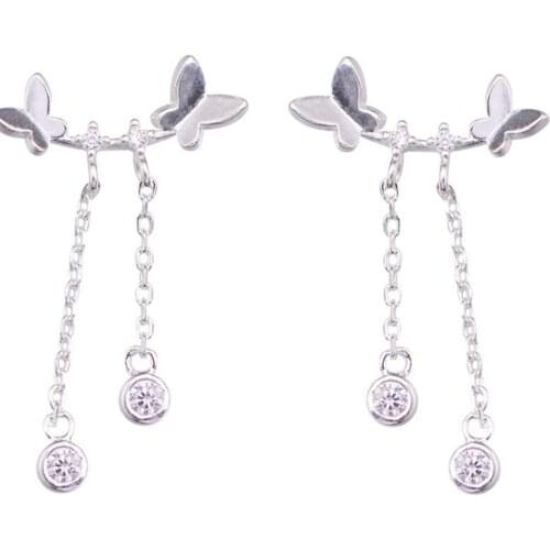 Butterfly Long Drop Dangle Earrings For Women 925 Sterling Silver Wedding Charm Earrings boucle d'oreille Jewelry Pendientes