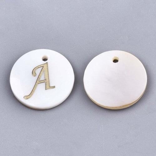 5pcs Natural Freshwater Shell Charms Pendant Flat Round With 26Letter A~Z Pendants For jewelry making DIY Decor Accessories
