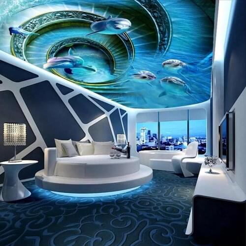 Suspended ceiling wallpaper Rotary sea cave Dolphin Floor picture