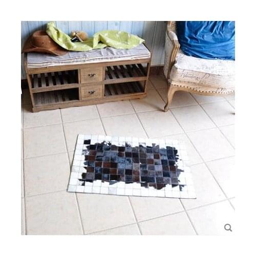 American style luxury cowhide seamed rug long size 40*150cm natrual cowskin chequer bedside carpet fur kitchen floor mat