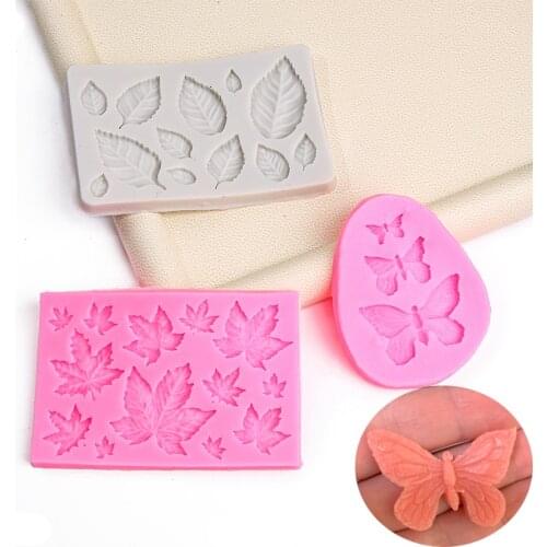 Pink 3D Butterfly Leaves Silicone Mold DIY Sugar Craft Chocolate Cutter Mould Fondant Cake Decorating Tool For Baking Making