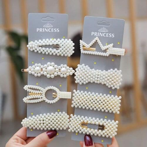 Net Red Imitation Pearl BB Clip Girl Womens Long Clip Hair Clip Adult Childrens Side Bangs Clip Set Hairclip